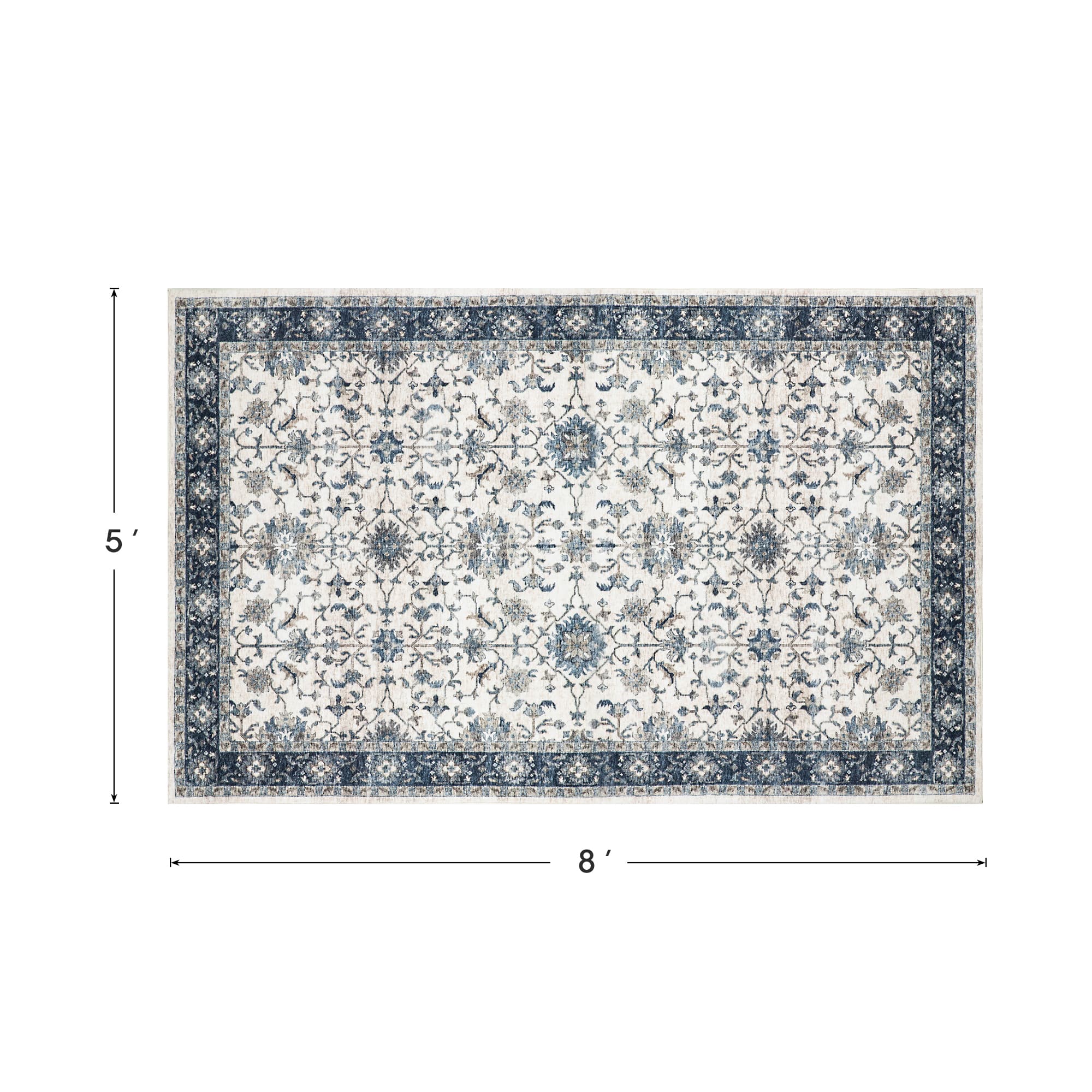 Glitzhome® Ivory & Blue Oriental Area Rug